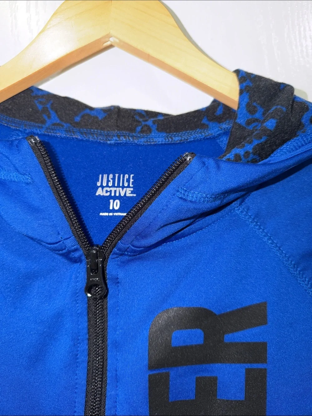 Justice Girls Royal Blue Zip-Up Hoodie with CHEER Graphic size 10